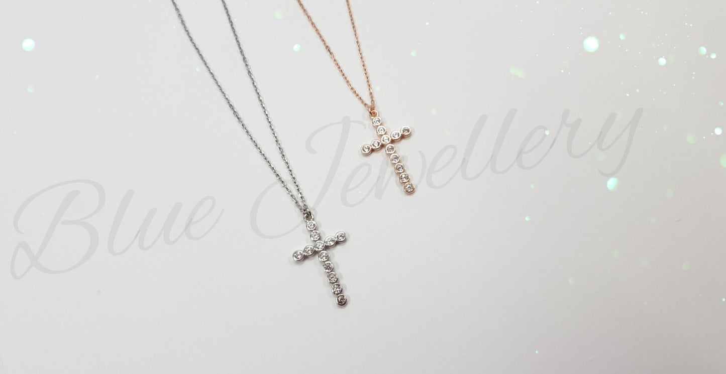 Halskette 925 Silber "Kreuz mit Steinen"