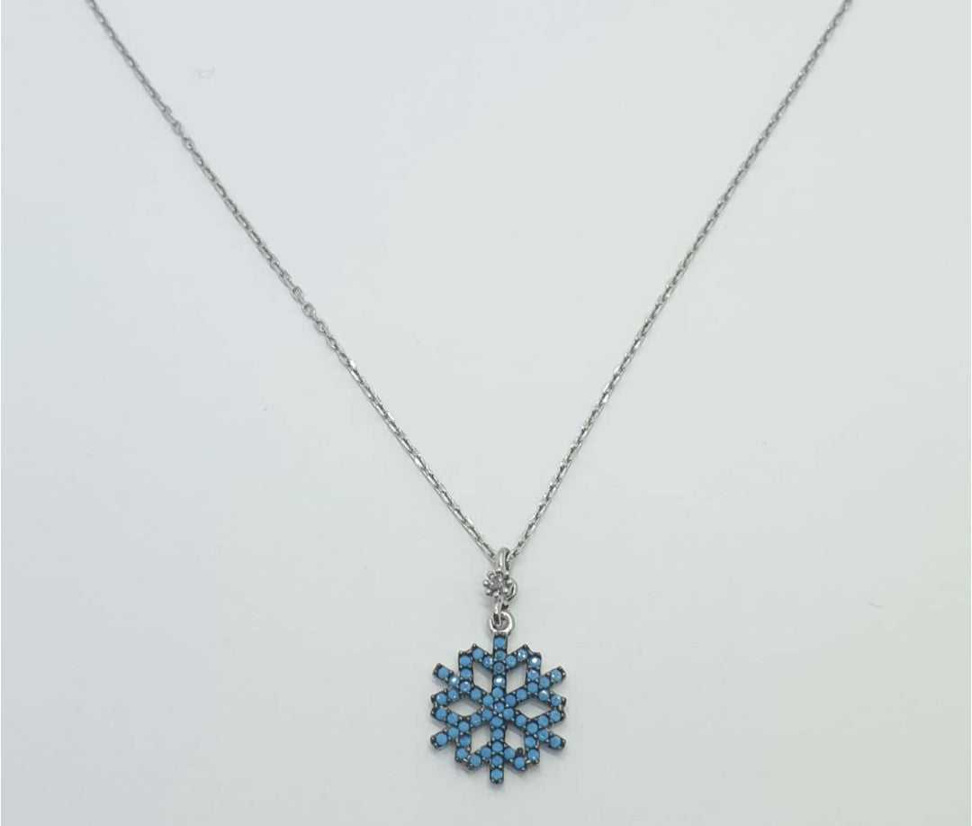 Halskette 925 Silber "Schneeflocke Blau"